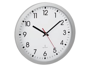 TFA Dostmann 60.3522.02 Analóg Rádiójel-vezérelt Falióra – 30 cm, Ezüst, Másodpercmutatóval, Üveglappal, Nagy Számlappal, Konyha/Nappali/Iro