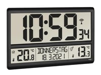 TFA Dostmann 60.4521.01 Digitálne nástenné hodiny XL čierne, vonkajšia a vnútorná teplota, rádiom riadené, dátum, deň v týždni, 360x235x28 mm 3