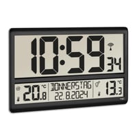 TFA Dostmann 60.4521.01 Digitálne nástenné hodiny XL čierne, vonkajšia a vnútorná teplota, rádiom riadené, dátum, deň v týždni, 360x235x28 mm 2