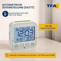 Ceas deșteptător digital TFA Dostmann Bingo 2.0 cu afișaj de temperatură, 2 alarme, dată, alb, 95x41x96 mm 4