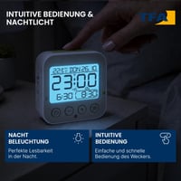 Ceas deșteptător digital TFA Dostmann Bingo 2.0 cu afișaj de temperatură, 2 alarme, dată, alb, 95x41x96 mm 3