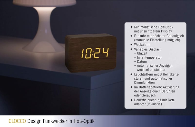 TFA Dostmann Clocco Fa Hatású Rádiójel Vezérelt Ébresztőóra Dizájn - Brown/Orange