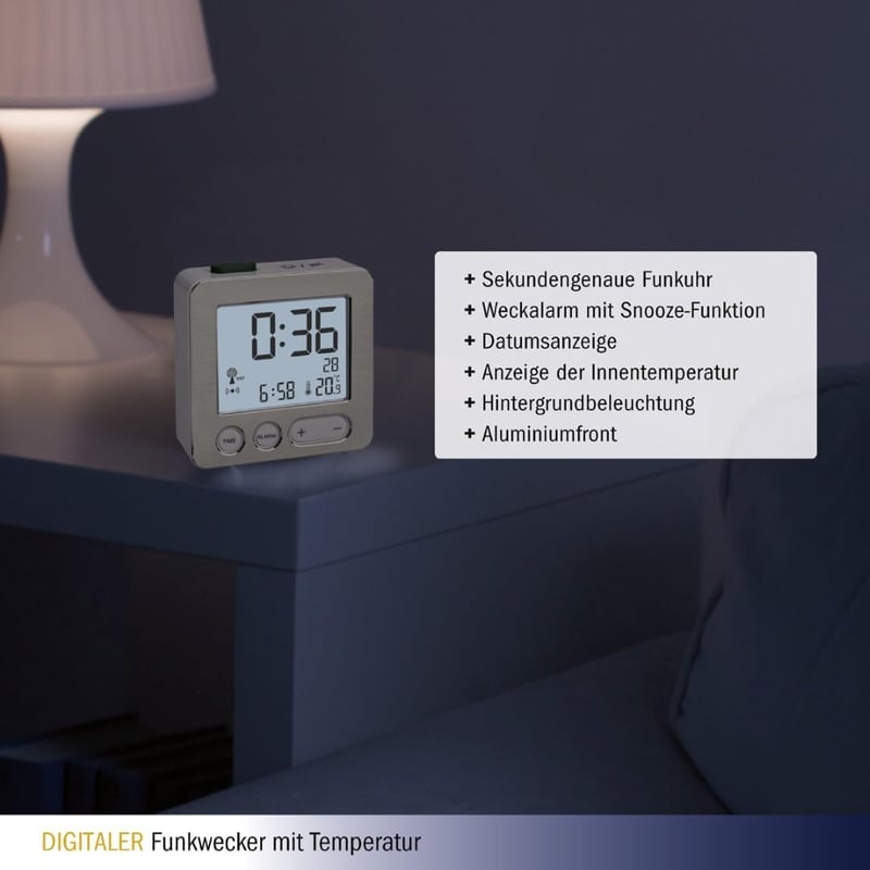 TFA Dostmann digitális rádiójel vezérelt ébresztőóra 60.2545 - Silver