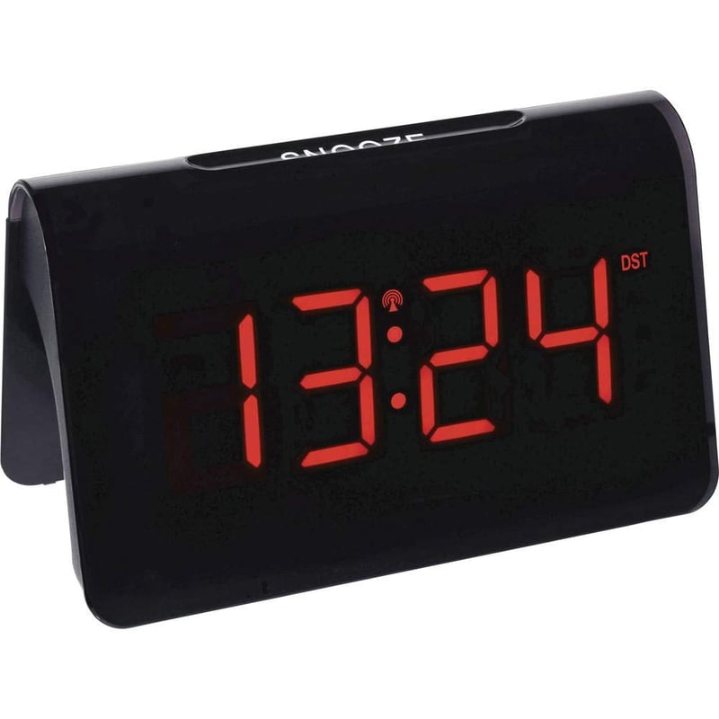 TFA Dostmann ICON 60.2543 digitalna budilica s radijskim upravljanjem, crveni LED zaslon, 2 razine osvjetljenja, funkcija odgode alarma (snooze), crna, 132x64x80 mm