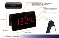TFA Dostmann ICON 60.2543 digitalna budilica s radijskim upravljanjem, crveni LED zaslon, 2 razine osvjetljenja, funkcija odgode alarma (snooze), crna, 132x64x80 mm 3