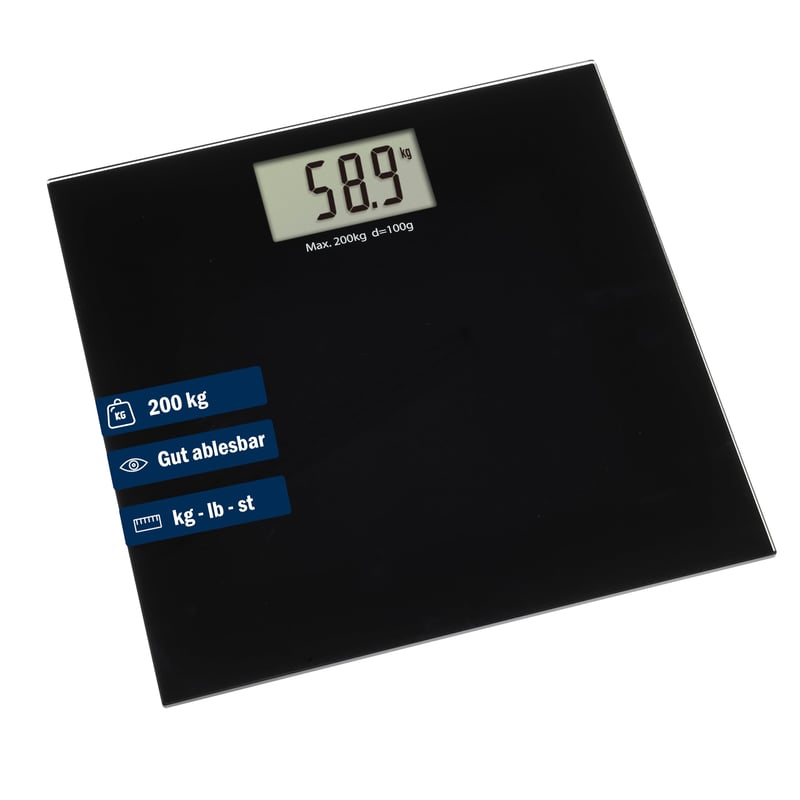 Cântar digital de persoane TFA Dostmann Step Plus 50.1015.01 până la 200 kg, suprafață din sticlă securizată, 32x32 cm, negru