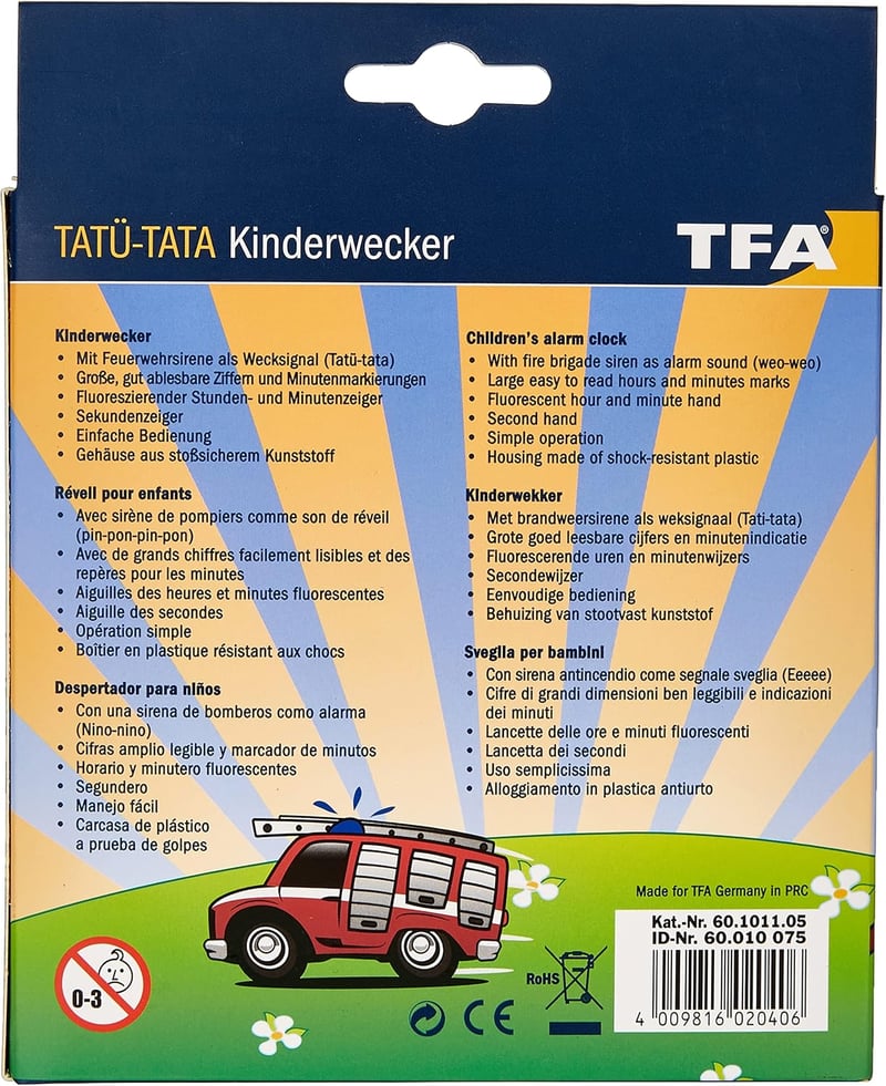 TFA Dostmann TatüTata piros tűzoltós analóg gyerekóra, egyszerű kezelés, 158x68x173mm - Fire brigade
