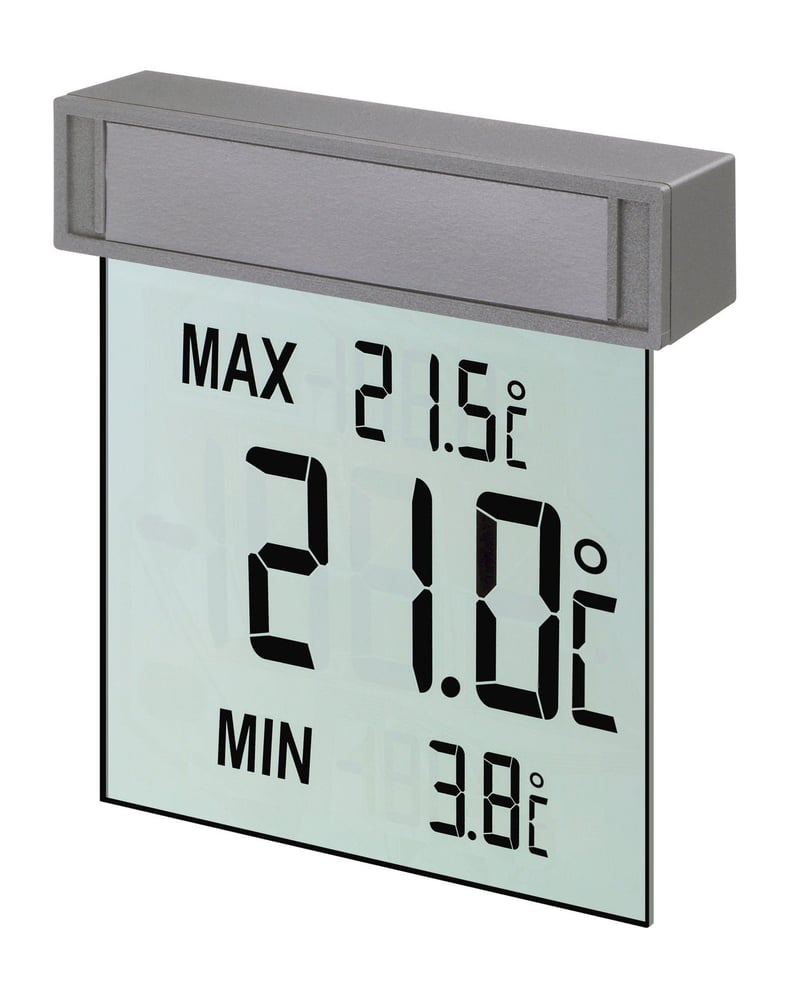 TFA Dostmann Vision digitalni termometar za prozor s vanjskom temperaturom, 30.1025, veliki zaslon, samoljepljiv, min-max vrijednosti, 97x22x105 mm, srebrni