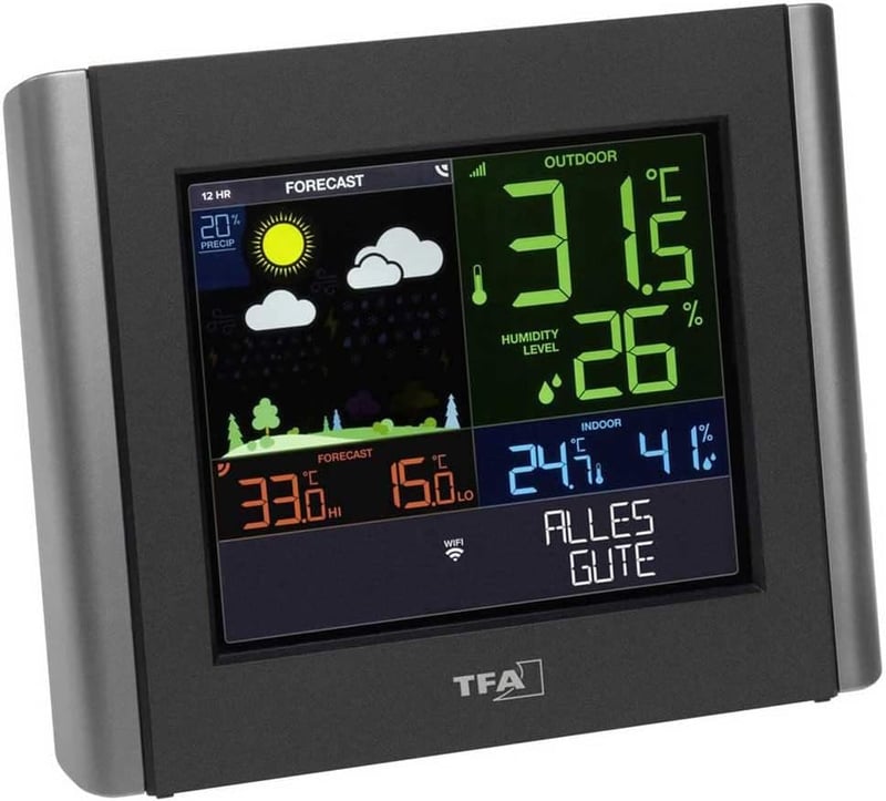 Stație meteo Wi-Fi TFA Dostmann, negru, prognoză profesională și aplicație gratuită