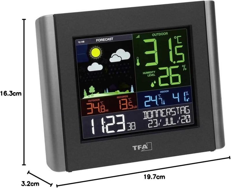 Stație meteo Wi-Fi TFA Dostmann, negru, prognoză profesională și aplicație gratuită