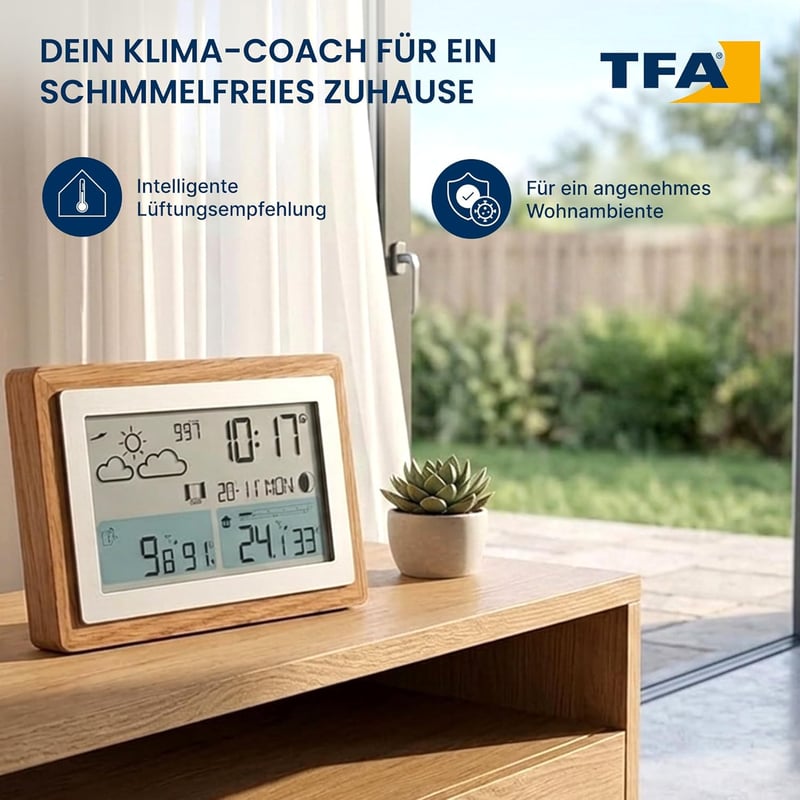 TFA Dostmann Wireless Időjárásállomás Fa Kerettel, Beltéri-Kültéri Hőmérő