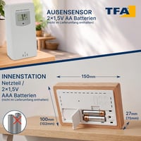 TFA Dostmann Wireless Időjárásállomás Fa Kerettel, Beltéri-Kültéri Hőmérő 6