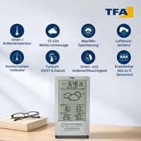 Meteorologická stanica TFA Dostmann Xena 35.1162.54 s vonkajším senzorom, vnútorná a vonkajšia teplota, vlhkosť vzduchu, predpoveď počasia, rádiom riadené hodiny 5