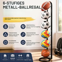 TFSZE Stand Metalic cu 6 Niveluri pentru Mingi, Negru - Raft de Depozitare pentru Mingi de Fotbal, Baschet, Organizator Echipament Sportiv 3