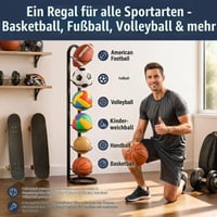 TFSZE Stand Metalic cu 6 Niveluri pentru Mingi, Negru - Raft de Depozitare pentru Mingi de Fotbal, Baschet, Organizator Echipament Sportiv 4