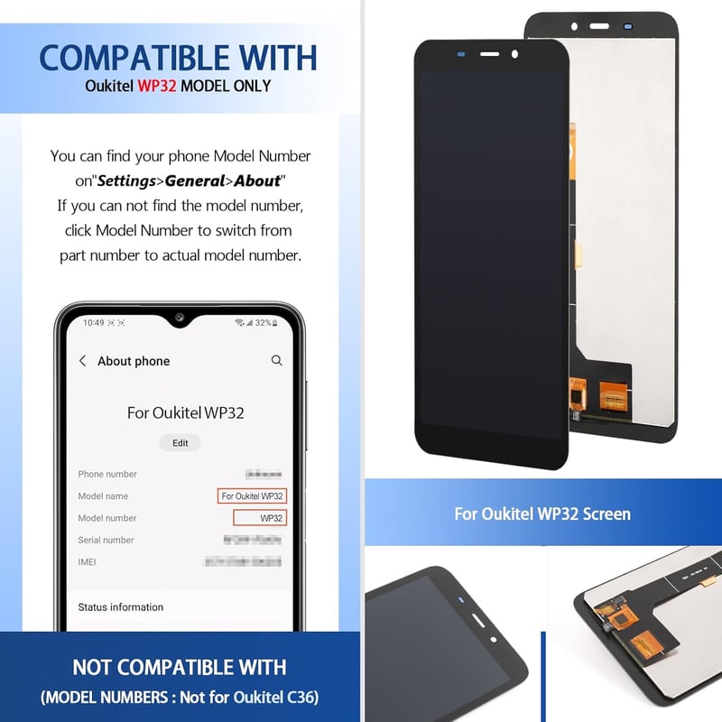 TGHongKy Oukitel WP32 kijelző csere LCD érintőképernyő digitalizáló panel szerelőkészlet
