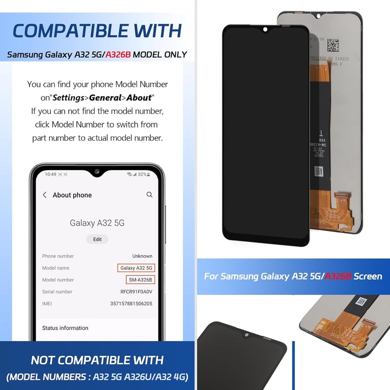 TGHongKy Samsung Galaxy A32 5G LCD kijelző csere fekete touchscreen digitalizáló