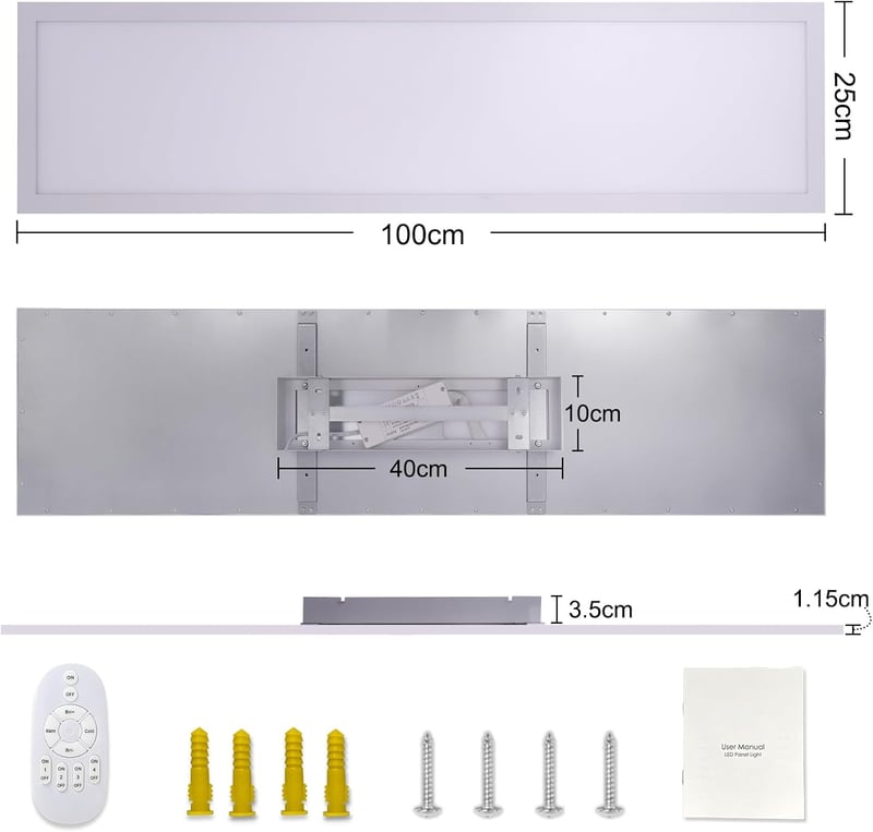 Thanger LED Mennyezeti Lámpa 100x25 cm, 28W Szabályozható Fényerő, Távirányítóval, 2700K-6500K Meleg-Hideg Fehér, Memória Funkcióval, Konyha