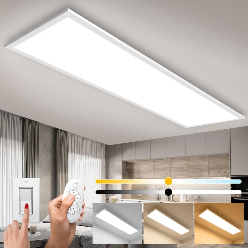 Thanger LED Mennyezeti Lámpa 100x25 cm, 28W Szabályozható Fényerő, Távirányítóval, 2700K-6500K Meleg-Hideg Fehér, Memória Funkcióval, Konyha