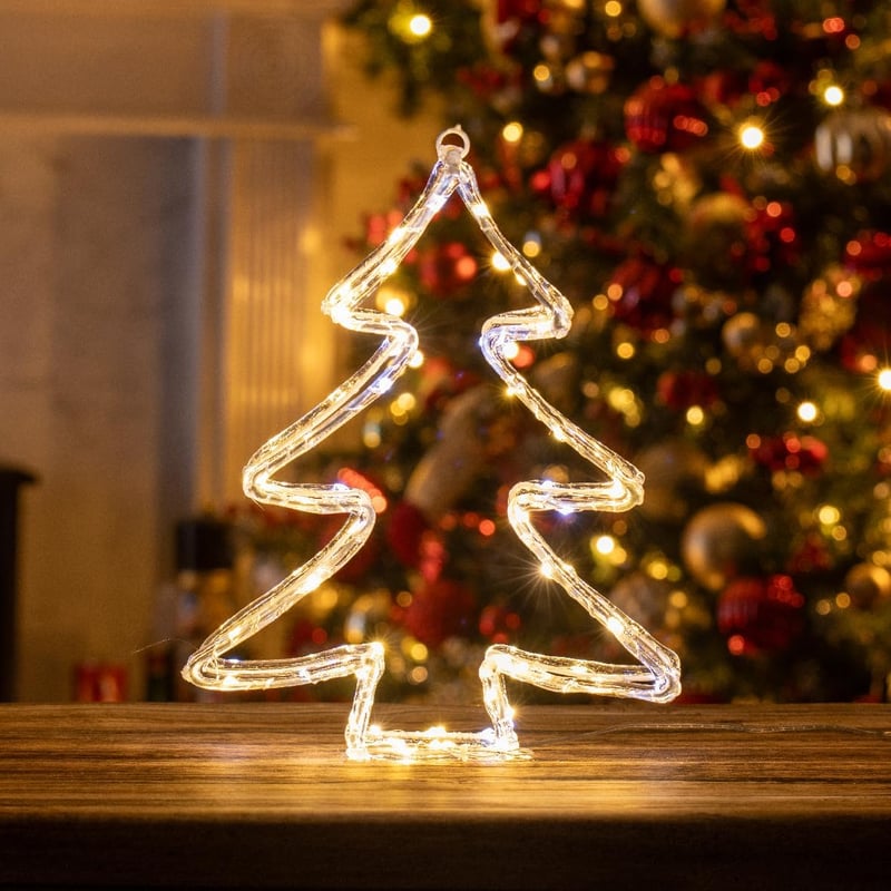 The Christmas Workshop LED Karácsonyfa Dekoráció - Akril Fénydekoráció 76 Meleg Fehér Fénnyel, 6 Órás Időzítővel, Bel- és Kültéri Használatr
