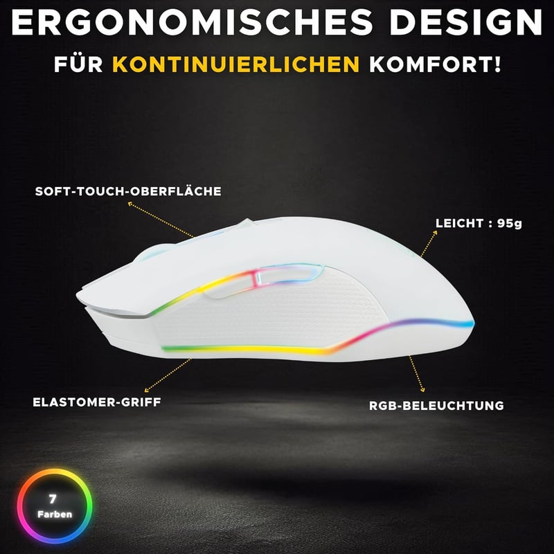 THE G-LAB Cult Helium Wireless Gaming Egér 3200 DPI RGB Retro Világítás PS5 Xbox - Wireless - White