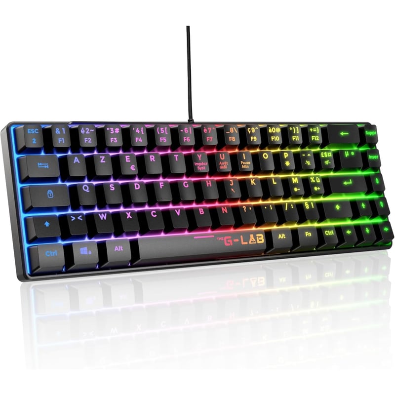 Tastatură de gaming 60% The G-LAB Keyz Hydrogen – Negru, semi-mecanică, iluminare multicoloră, TKL compact, compatibilă PC/PS4/PS5