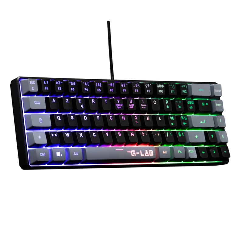 Tastatură de Gaming G-Lab Keyz Hydrogen 60% – Semi-Mecanică, Cu Fir, AZERTY, Iluminare RGB Multicoloră, Format Compact TKL, Negru/Gri, PC/PS5