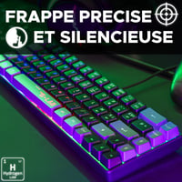 Tastatură de Gaming G-Lab Keyz Hydrogen 60% – Semi-Mecanică, Cu Fir, AZERTY, Iluminare RGB Multicoloră, Format Compact TKL, Negru/Gri, PC/PS5 4