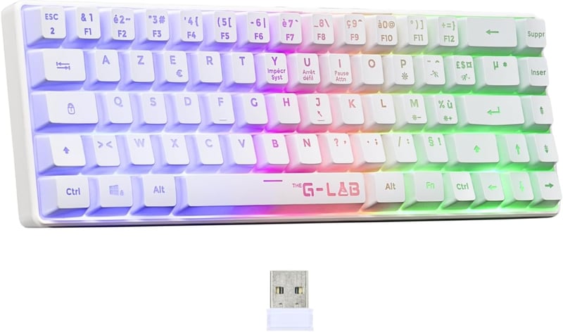 The G-Lab Keyz Hydrogen WL vezeték nélküli gaming billentyűzet 60% AZERTY RGB - fehér