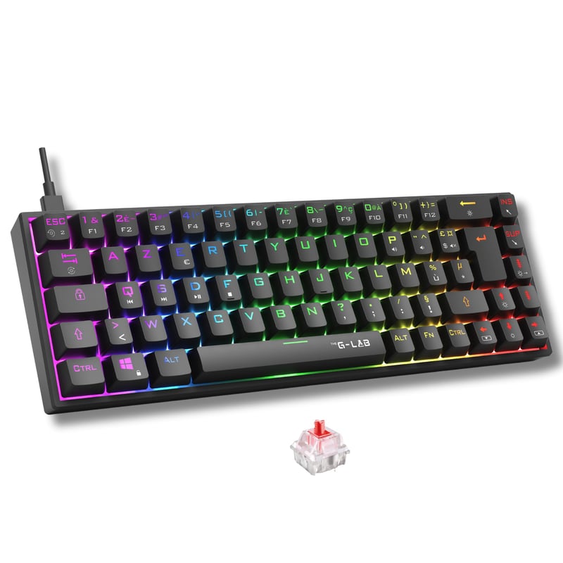 Mechanická herná klávesnica THE G-LAB Keyz Titanium 65 %, červené spínače, RGB – čierna