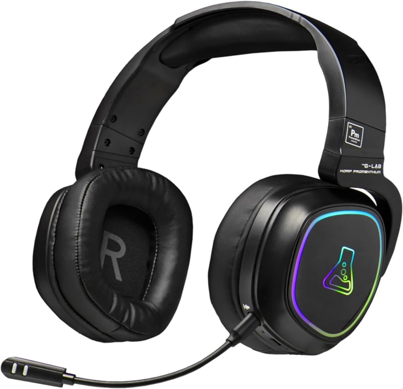 Bezdrôtové herné slúchadlá The G-Lab Korp Promethium – Bluetooth, 2,4 GHz, káblový režim – PS4, PS5, PC, Switch – odnímateľný mikrofón, RGB