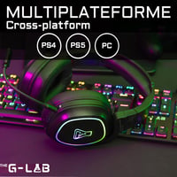 Bezdrôtové herné slúchadlá The G-Lab Korp Promethium – Bluetooth, 2,4 GHz, káblový režim – PS4, PS5, PC, Switch – odnímateľný mikrofón, RGB 3