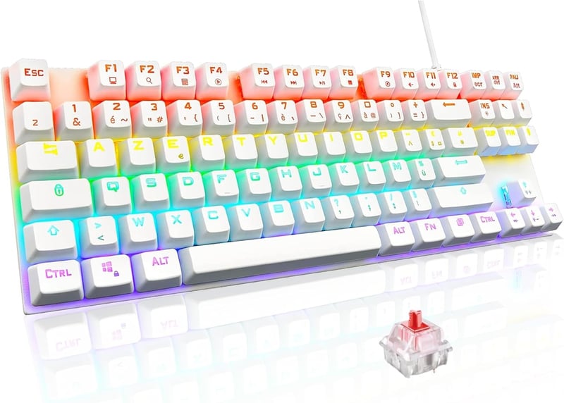 The G-Lab Keyz Mercury TKL mechanikus gamer billentyűzet, AZERTY, USB - fehér