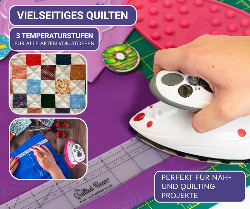 The Quilted Bear Utazó Vasaló Kerámia Talppal, Hordozható Mini Vasaló Gőzfunkcióval