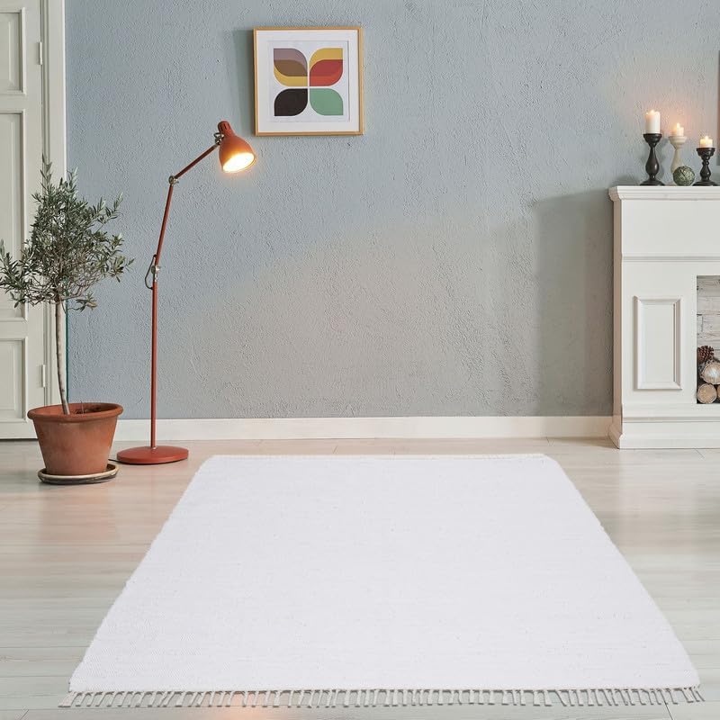 Theko Happy Cotton Síkszövött Szőnyeg Fehér 60x120 cm Kézzel Szőtt - 60 x 120 cm (Rectangular), White