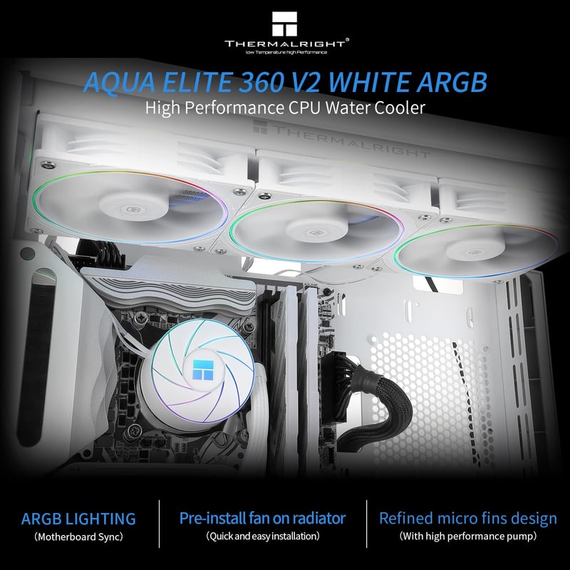 Thermalright AQUA ELITE 360 White ARGB V2 CPU vízchiller, 360mm AIO hűtés