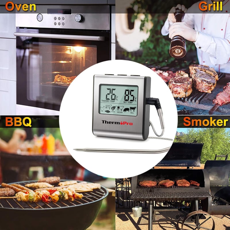 ThermoPro TP16 Digitális Húshőmérő Sütőhőmérő Grillhőmérő Időzítővel
