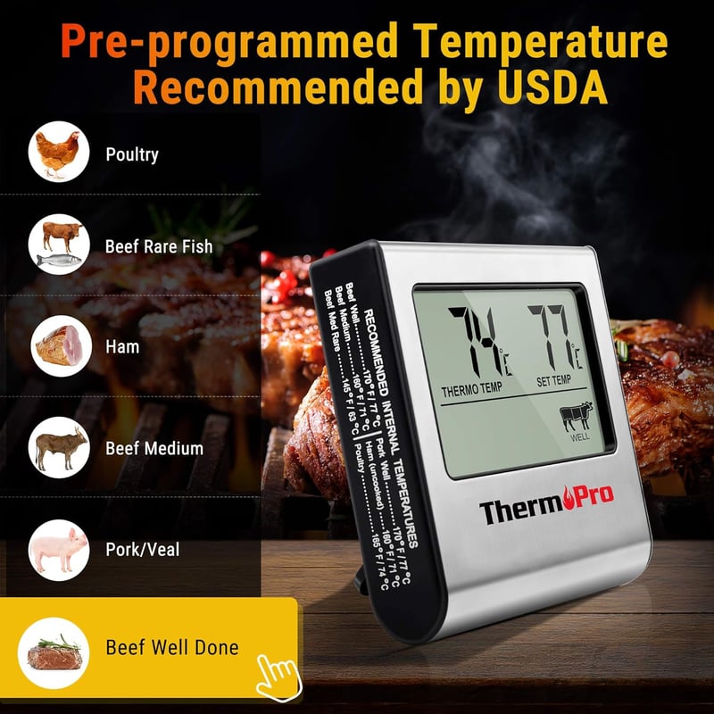 ThermoPro TP16 Digitális Húshőmérő Sütőhőmérő Grillhőmérő Időzítővel
