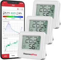 ThermoPro TP357-3 Bluetooth Hőmérő és Páramérő Szett - 3 db Digitális Beltéri Hőmérszkelet Mérő 80m Hatótávval, Applikációval, Adatgrafikonn 1
