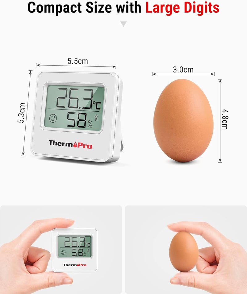 ThermoPro TP357-3 Bluetooth Hőmérő és Páramérő Szett - 3 db Digitális Beltéri Hőmérszkelet Mérő 80m Hatótávval, Applikációval, Adatgrafikonn
