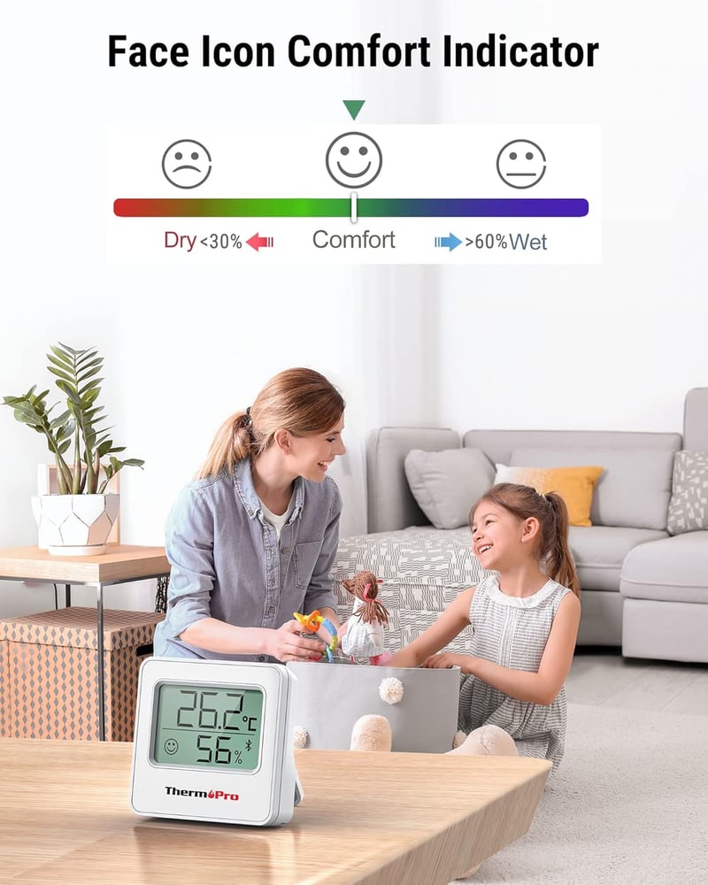 ThermoPro TP357 Bluetooth Hőmérő és Páramérő Szett (2db) - 80m Hatótáv, Applikációval, Adatgrafikonnal, Smiley Kijelzővel Otthonra, Irodába,