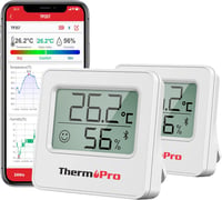 ThermoPro TP357 Bluetooth Hőmérő és Páramérő Szett (2db) - 80m Hatótáv, Applikációval, Adatgrafikonnal, Smiley Kijelzővel Otthonra, Irodába, 1