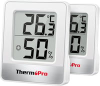 ThermoPro TP49-2 Digitális Hőmérő és Páratartalom Mérő Szett, 2 db Fehér, Otthoni és Irodai Klíma Figyelő, Mosolygó Ikon Jelzéssel, Mágneses 1
