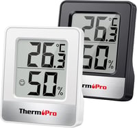 ThermoPro TP49 Digitális Mini Hőmérő és Páramérő Szett (2db) - Beltéri Klímafigyelő Mosolygós Ikonnal, Fekete-Fehér 1