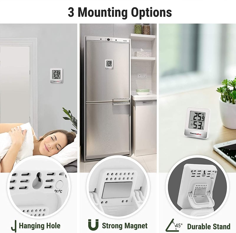 ThermoPro TP49W-3 Digitális Mini Hőmérő és Páramérő - 3 db Fehér Szobai Hőmérséklet és Páratartalom Mérő Mosolygós Indikátorral