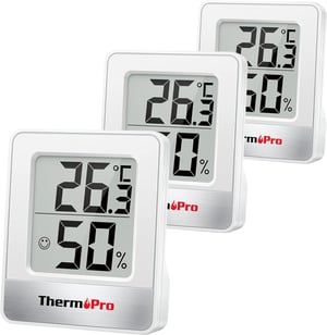 ThermoPro TP49W-3 Digitálny Mini Teplomer a Vlhkomer - 3 ks Biely Izbový Teplomer a Vlhkomer s Usmievavým Indikátorom