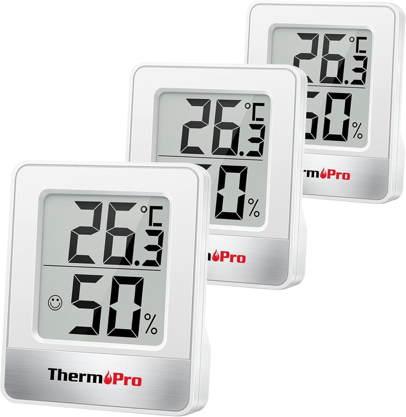 ThermoPro TP49W-3 Digitális Mini Hőmérő és Páramérő - 3 db Fehér Szobai Hőmérséklet és Páratartalom Mérő Mosolygós Indikátorral