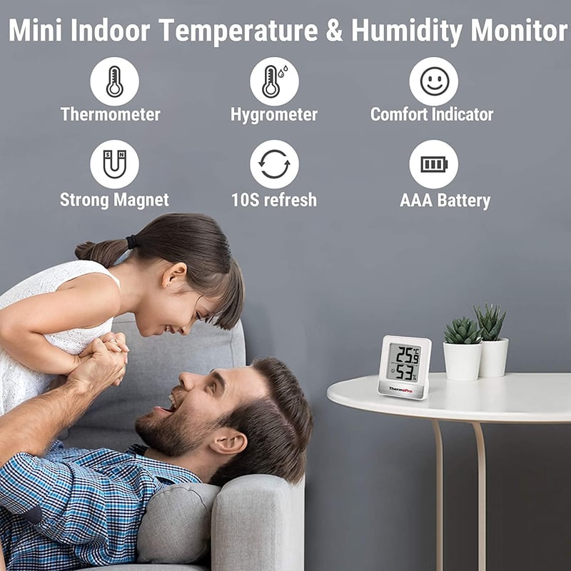 ThermoPro TP49W-3 Digitális Mini Hőmérő és Páramérő - 3 db Fehér Szobai Hőmérséklet és Páratartalom Mérő Mosolygós Indikátorral