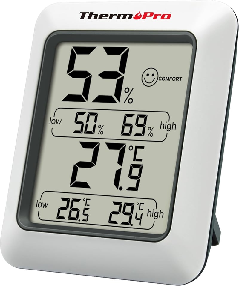 ThermoPro TP50 Digitális Hőmérő és Páratartalom Mérő - Szobai Hőmérséklet Monitor Komfort Zóna Jelzéssel, Mágneses Tartóval, Asztali Állvánn