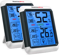 ThermoPro TP55 Digitális Hőmérő és Páratartalom Mérő - 2 db-os Szett Beltéri Klímafigyeléshez, Érintőképernyős, Háttérvilágítással, Min/Max  1